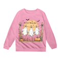 thumbnail image 3 of Krdevn Kids Vintage Hanging Ghost Pumpkin Bat Graphic Crewneck Sweatshirt Long Sleeve Casual Pullover Top for Halloween Holiday Outfit Pink,5-6 Years, 3 of 4
