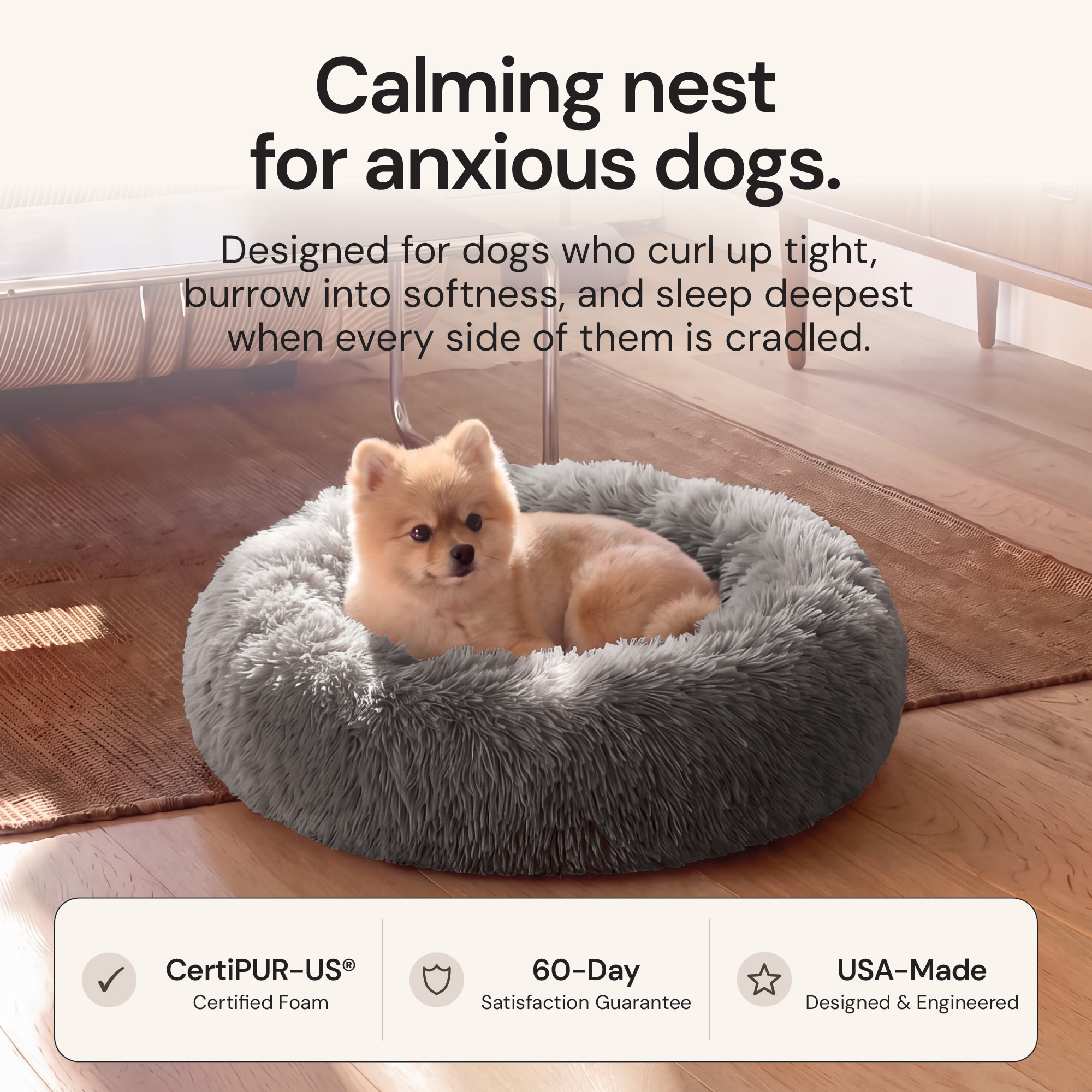 FurHaven Calming Cuddler Donut Pet Bed, Small, Mist Gray photo 2