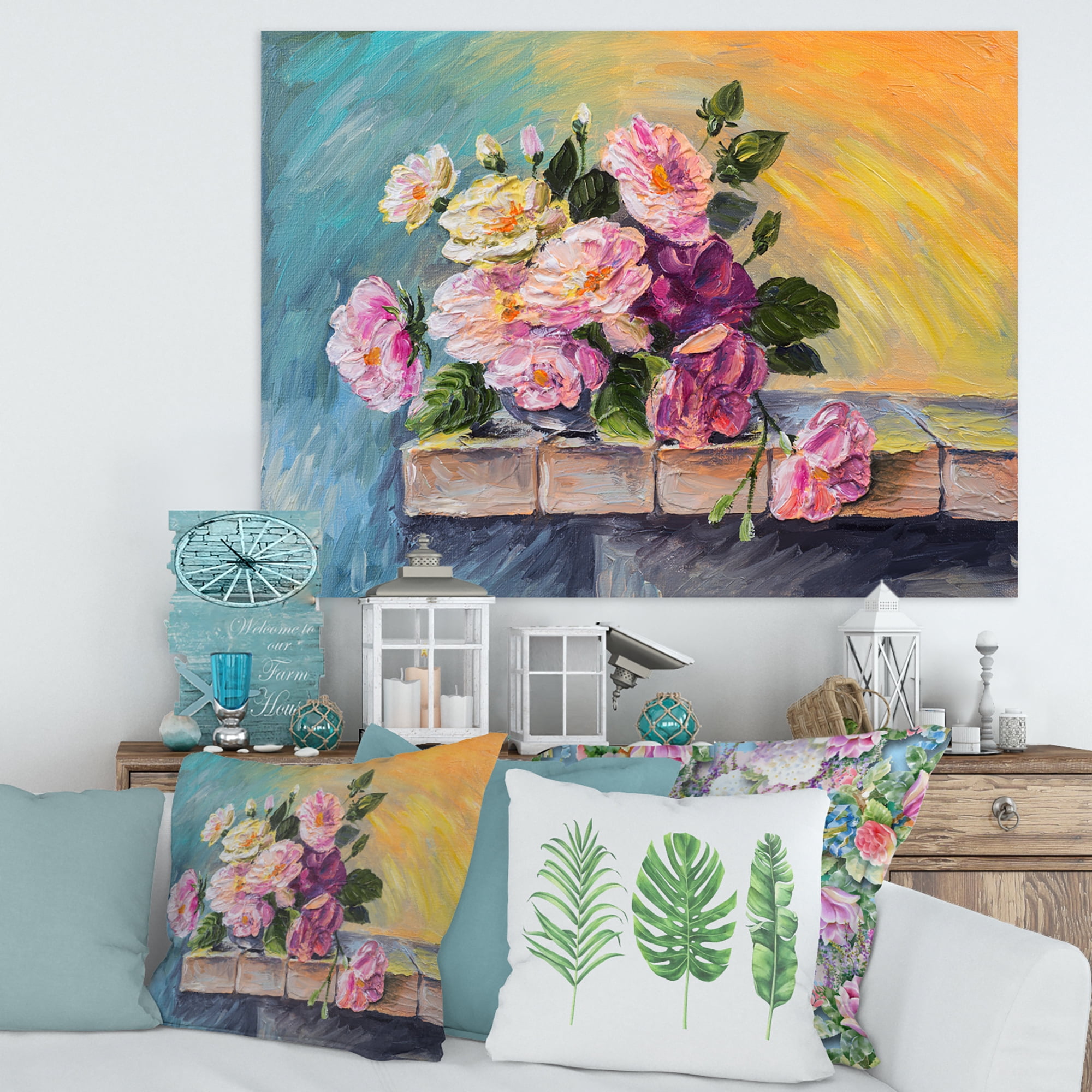 Designart ' Still Life With Bouquet Of Pink Flowers ' Traditional Canvas Wall Art Print