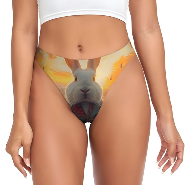 Balery Flower Meditating Rabbit Tangas de Algodón para Mujer con Estampado – Ropa Interior Sexy, Transpirable, G-string-XX-Large