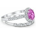 thumbnail image 2 of beryl_creation 14K White Gold Plated 2.10 Ct Oval Cut Pink Sapphire Wedding Engagement Halo Bridal Ring Set 925 Sterling Silver For Women's -4.5, 2 of 3