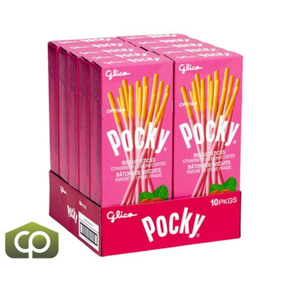Glico Pocky Strawberry, 10 × 33 g (1.1 oz) - Japanese Strawberry Bliss