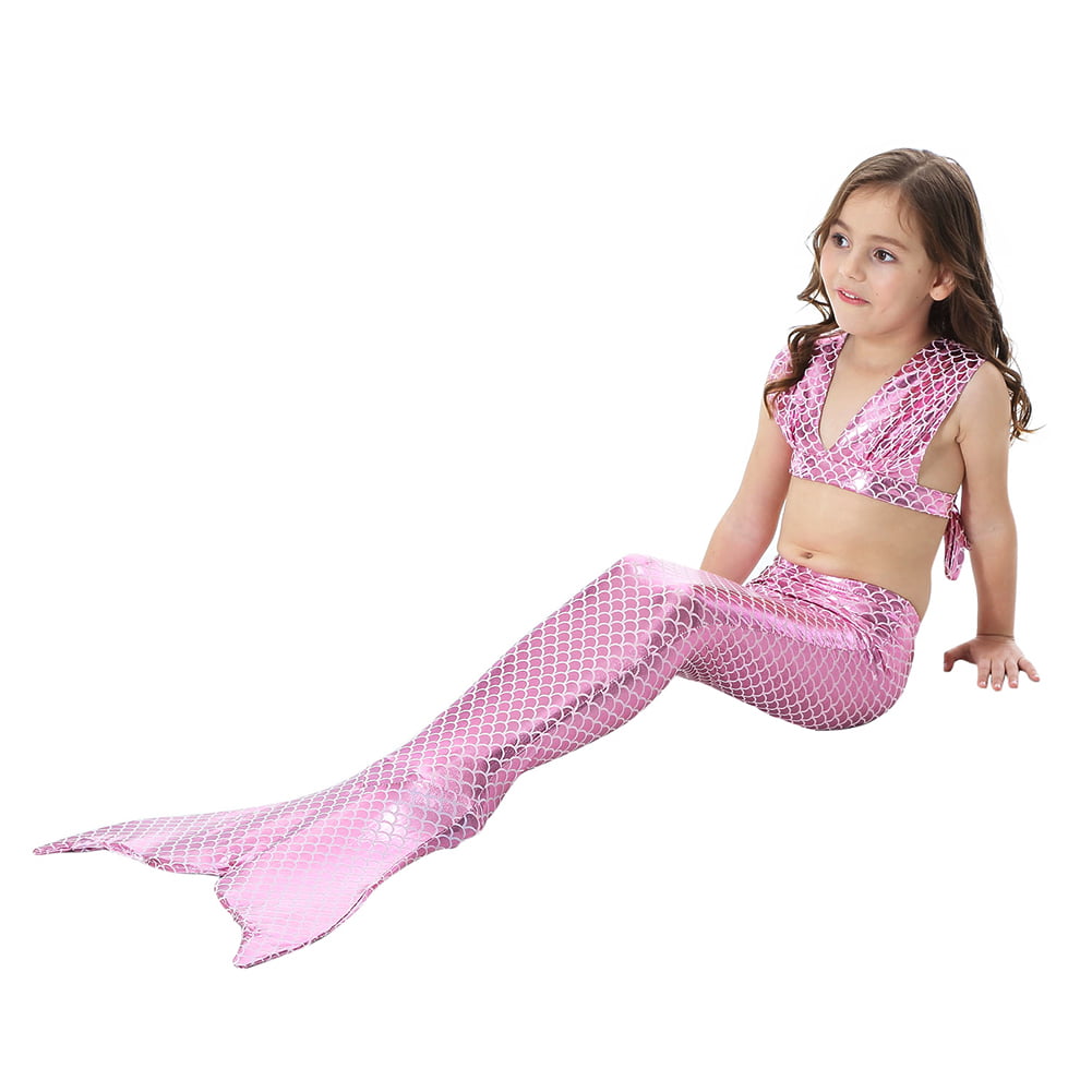 Girls' 3pcs Tops Panties Mermaid Tail for Swimming with Monofin Swimmable wear 