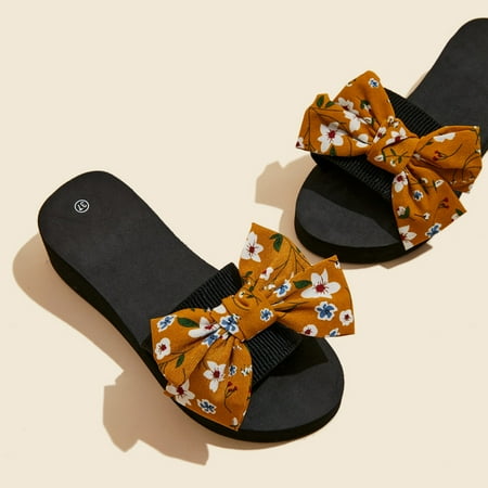 

TUOBARR Platform Slippers Women s Flat Shoes Ladies Beach Sandals Summer Non-Slip Causal Slippers Gold