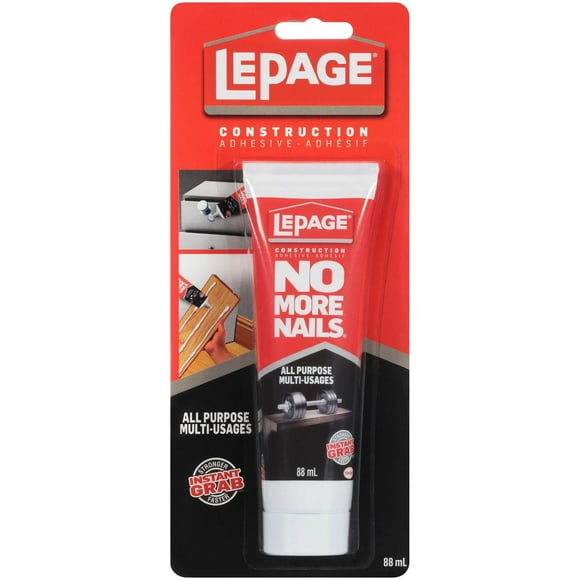 LePage No More Nails All Purpose Construction Adhesive, White, 88 ml, LePage More Nails