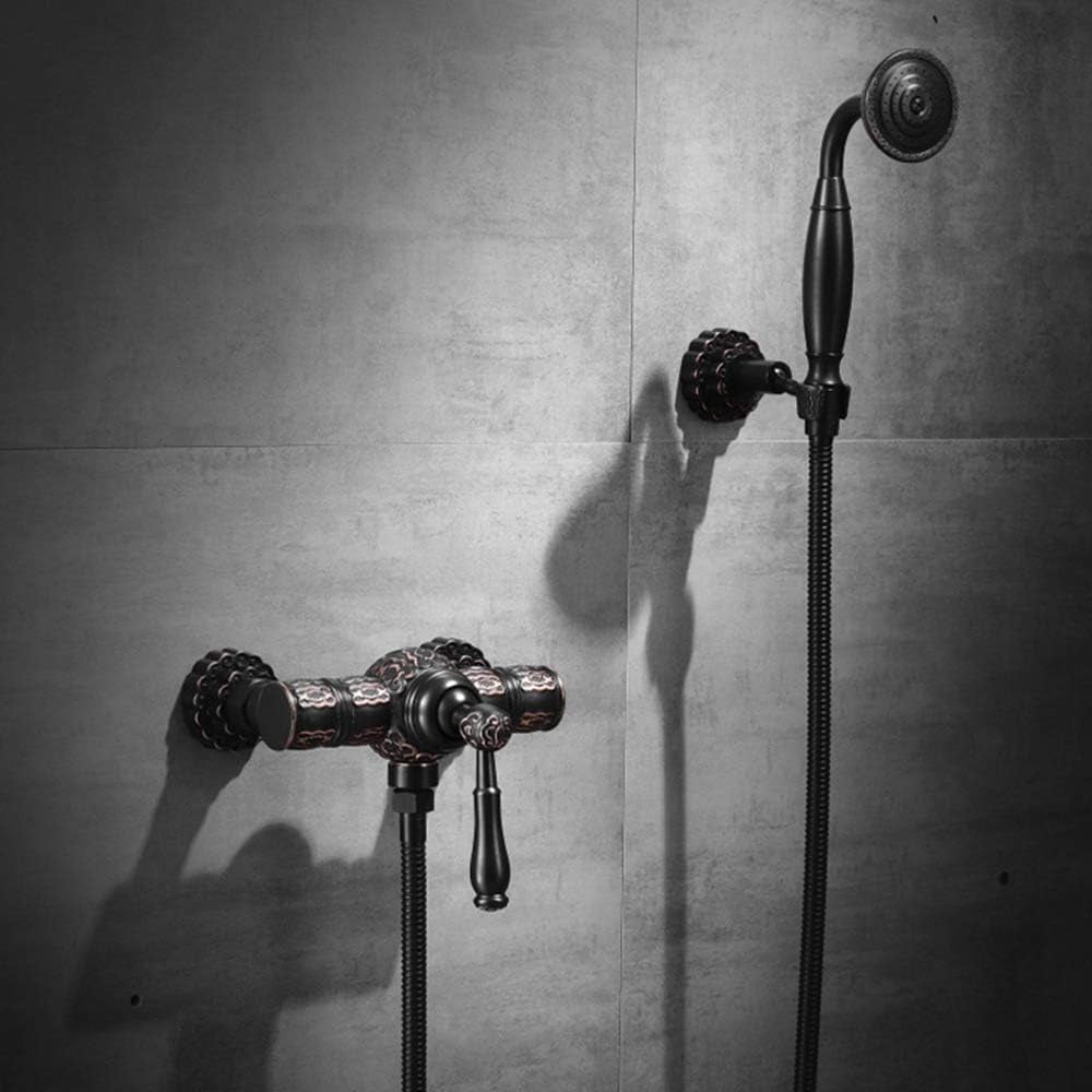 Black Bronze Shower Faucet Set Wall Mounted Bathroom Bathtub Faucet Vintage Handheld Shower Head, Single Handle