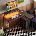 thumbnail image 6 of Pinmoco 42" Reversible L-Shaped Gaming Desk with Monitor Stand, LED Lights& Headset Hooks, Home Office, Carbon Fiber Black, 6 of 15