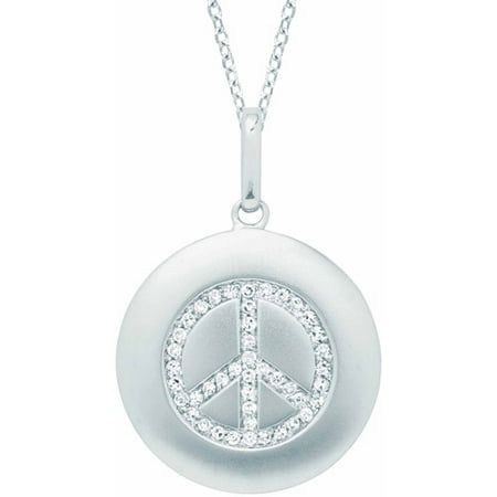 0.16 Carat T.W. Diamond Sterling Silver Round Peace Sign Disc Pendant