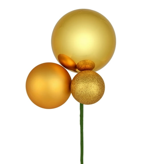 Vickerman 18" Honey Gold Orn Pick 3 per Bag. Features shiny, matte and glitter ornaments.