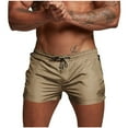 thumbnail image 2 of Shorts Men Casual Men Casual Faddish Solid Shorts With Pocket Zipper Elastic Waist Short Pants Outdoor Sweatpants Khaki XXL, 2 of 5