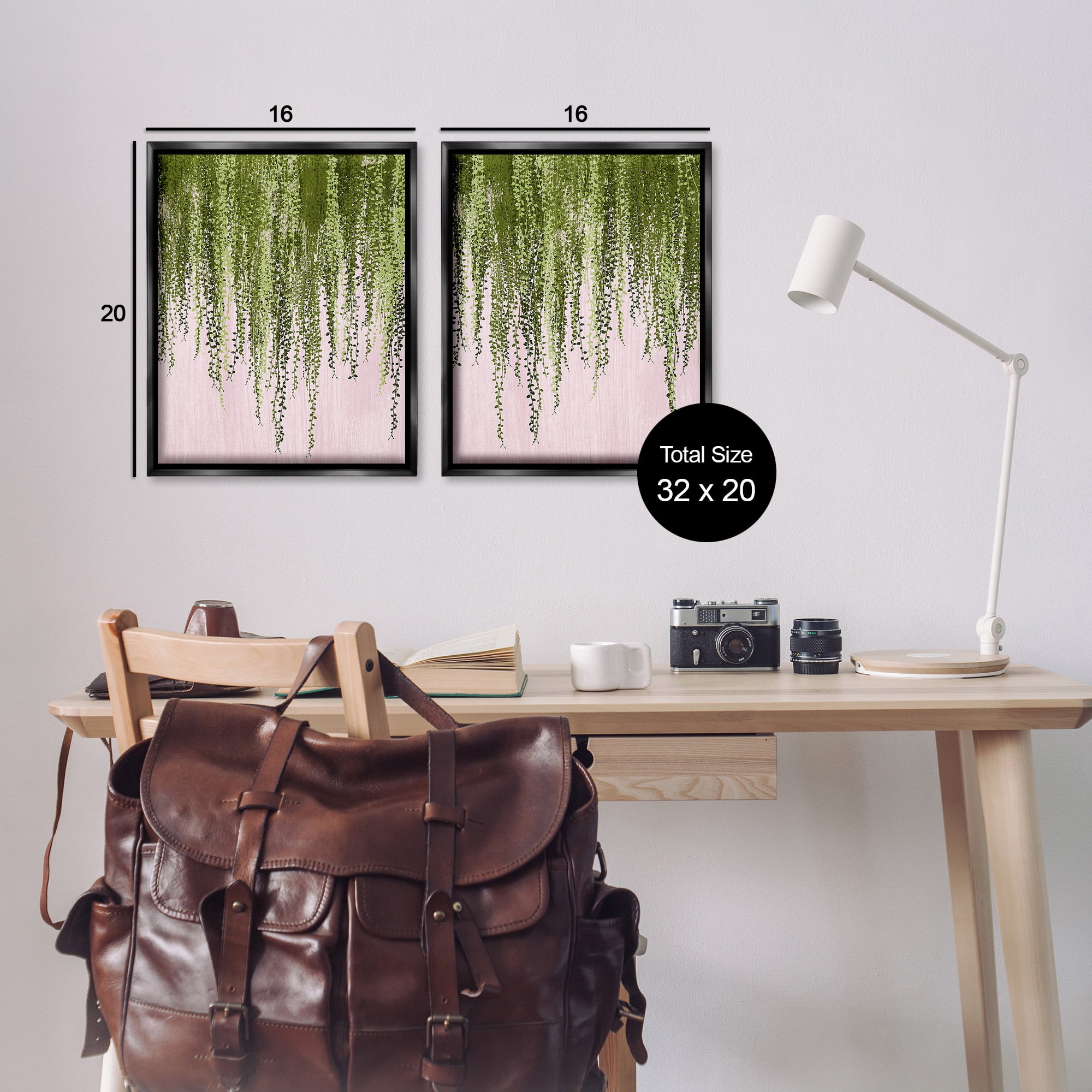 Stupell Industries Natural Falling Ivy Botanical & Floral Painting Black Floater Framed Canvas Art Print Wall Art, 17 x 21, Set of 2