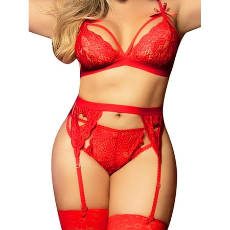 

JustVH Women s Ladies Sexy Plus Lingerie Nightwear Bralette Spaghetti High Waist Lace Sleepwear