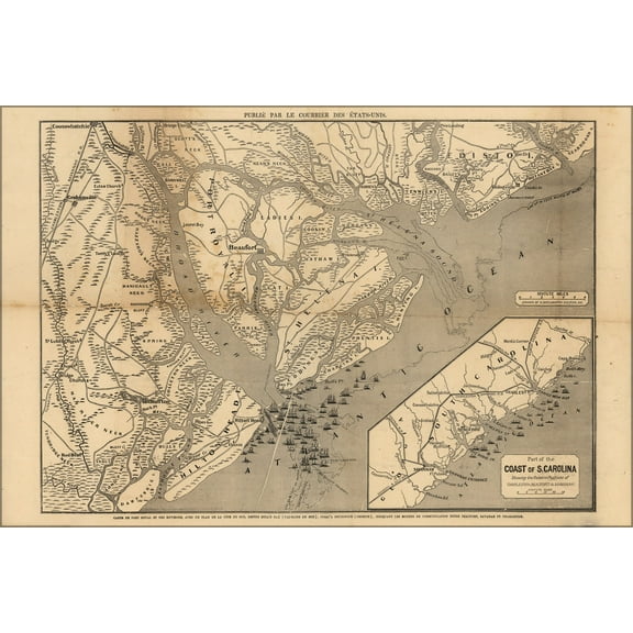 24"x36" Gallery Poster, map of Port Royal Sound Region south carolina 1860