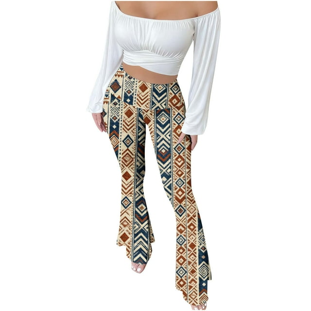Pantalon Évasé en Plastique Décontracté pour Femme, Taille Haute, Ajusté, Moderne, à Imprimé Vintage, Enveloppant les Hanches