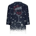 thumbnail image 5 of purcolt Christmas Shirts for Women Red Wine Glass Graphic Tees Casual Crewneck 3/4 Sleeve Tunic Tops Blouse Xmas Holiday Party Gifts, 5 of 5