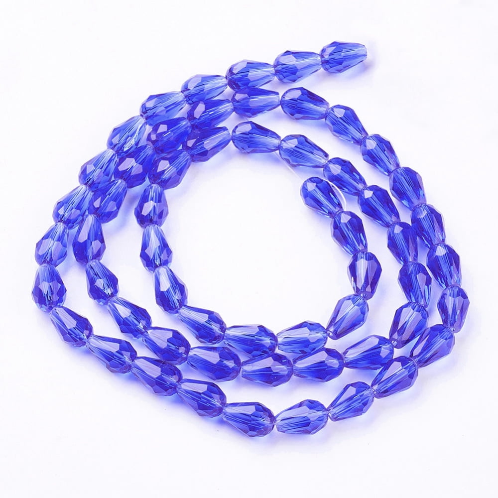 Glass Beads Strands Faceted Drop Blue 11x8mm Hole: 1mm about 57~59pcs/strand 26.38~26.77 inch