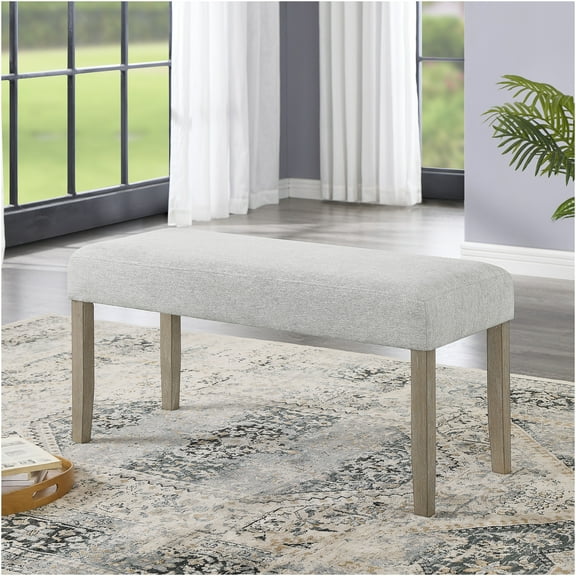 JERFIT Light Oak Finish Dining Bench with Light Gray Fabric