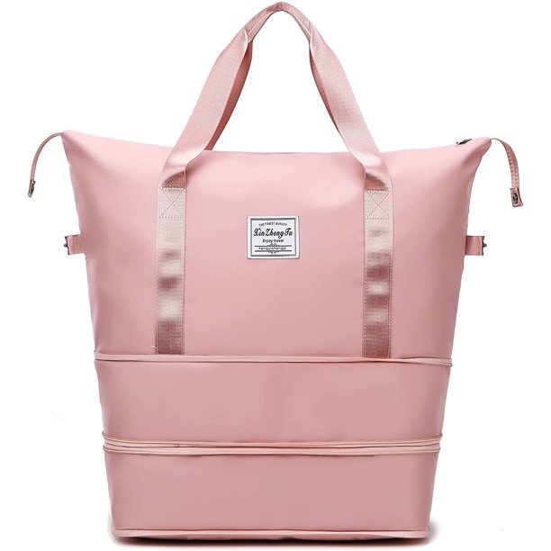 Large Capacity Folding Travel Bag with Luggage Sleeve, Grey Shoulder Travel Duffle Bags for