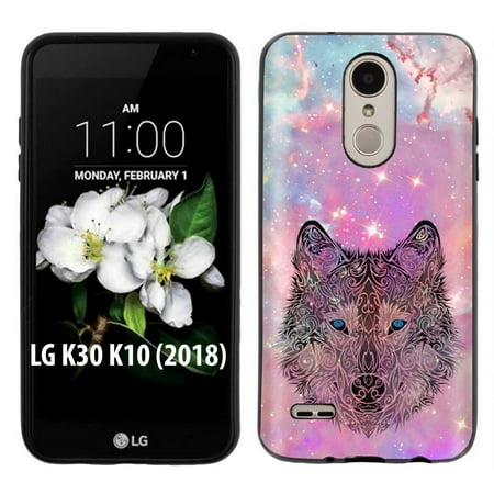 [NakedShield] LG K30 [K10 2018] Premier Pro / Phoenix Plus [Black] Ultra Slim TPU Phone Cover Case [Cosmic Wolf Print]