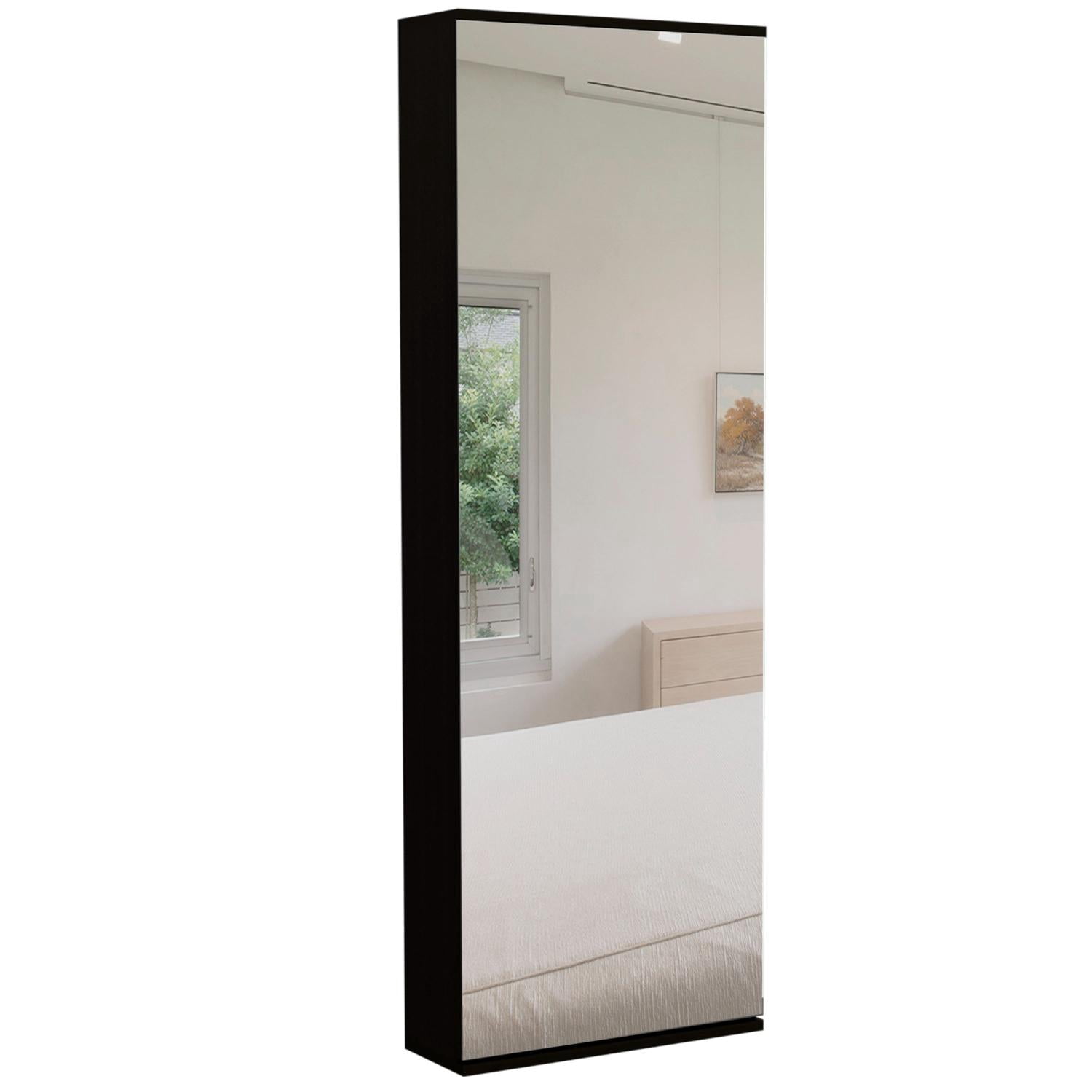 TUHOME Leto Mirrored Wall Mount Shoe Rack, 10-Pair Capacity, Black Wenge