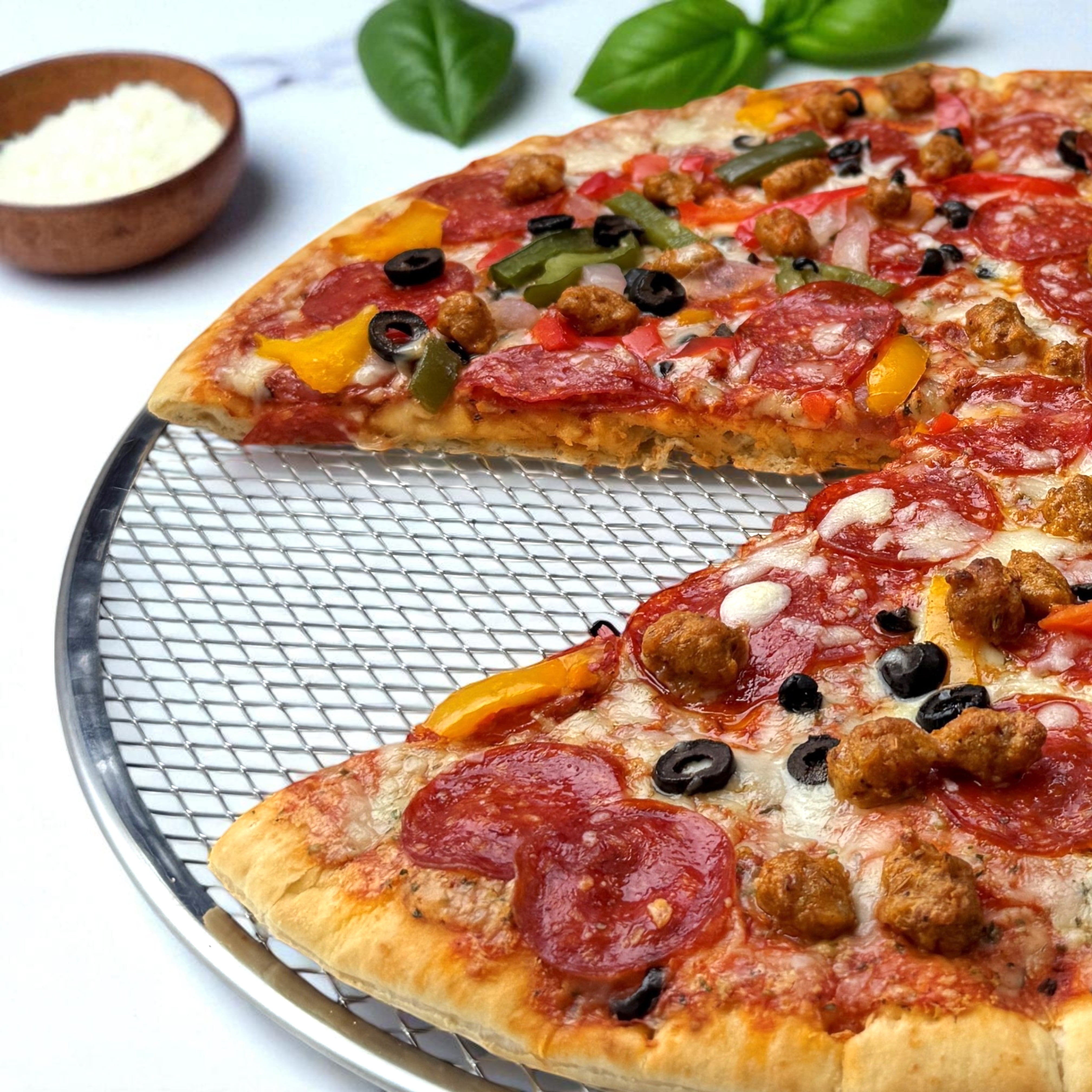 (4 pack) Mainstays Uncoated 16" Stainless Steel Pizza Pan Screen, Crisper, Large, Gray
