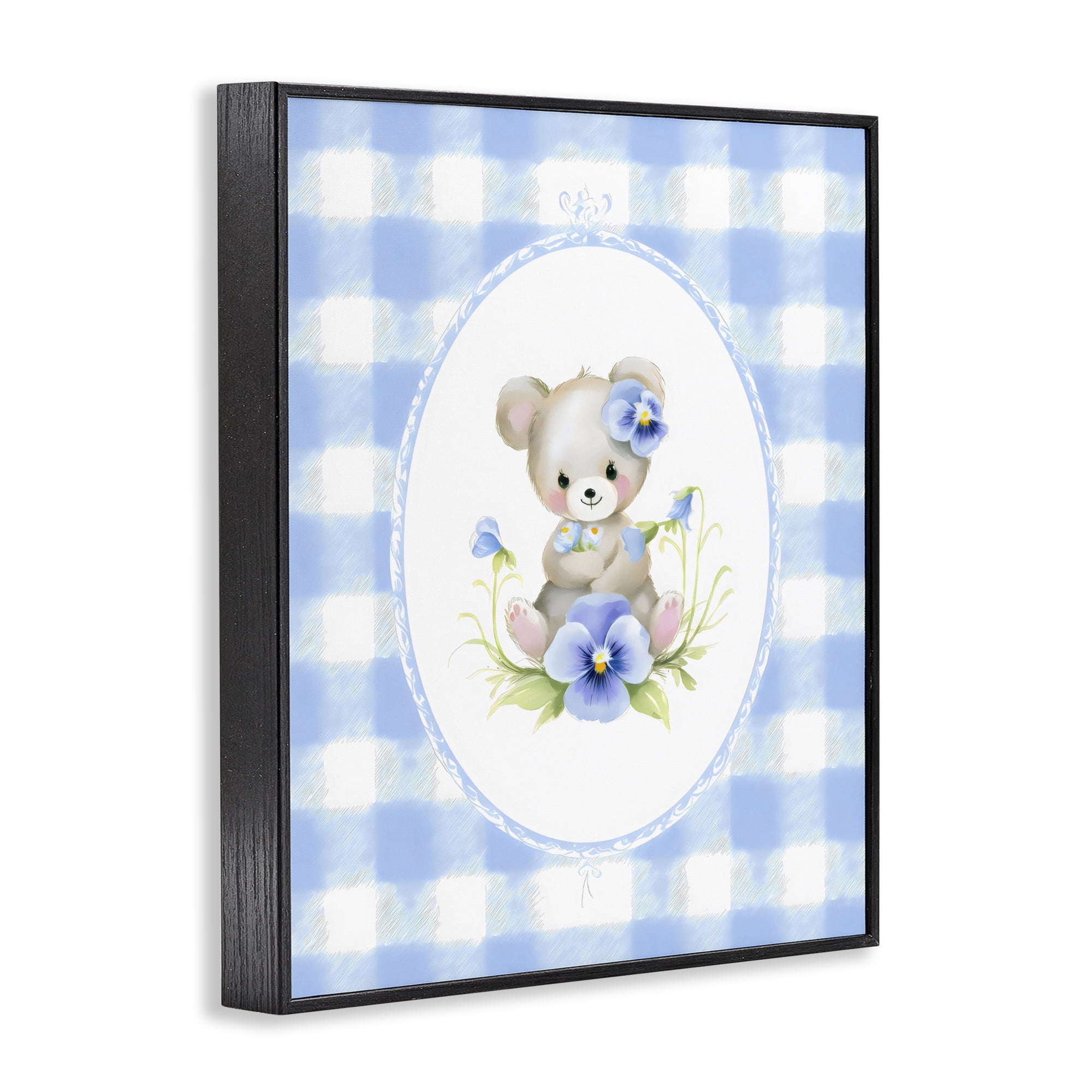 Stupell Industries Little Bear Blue Gingham Black Framed Giclee Art, design by Arlington Prints