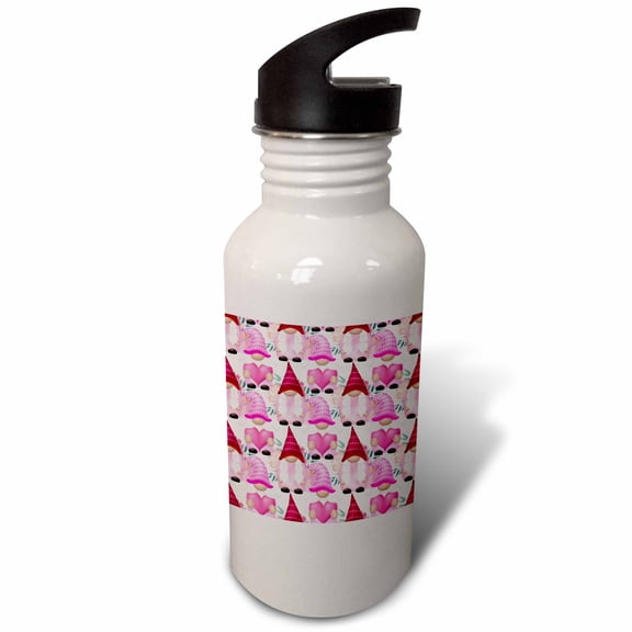 3dRose, Cute Pink Hearts and Gnomes Pattern, Flip Straw 21oz Water Bottle
