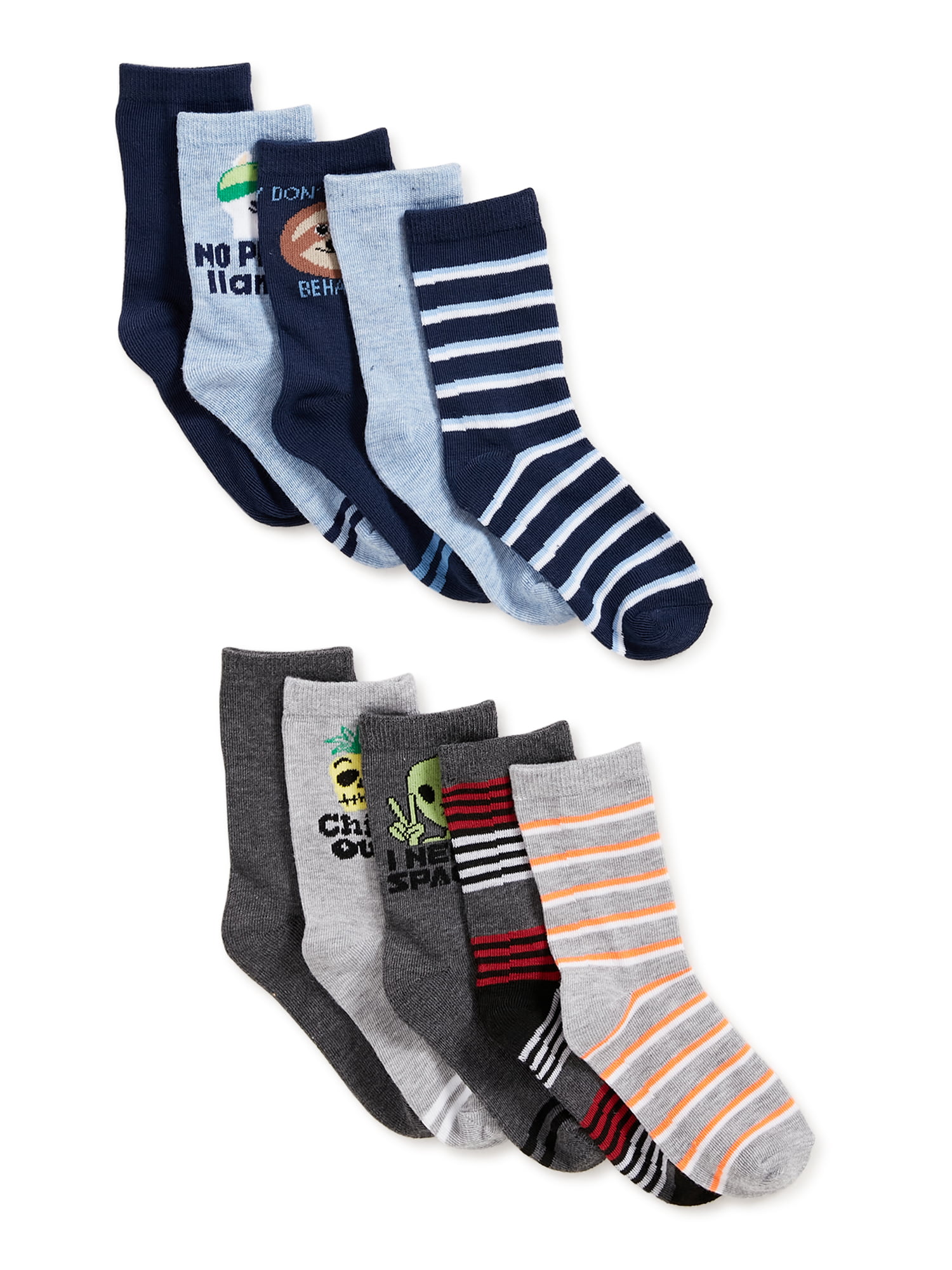 Wonder Nation Little Boy's 10 Pair Crew Socks Shoe SZ S 4.5-8.5 Assorted Colors 