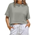 thumbnail image 2 of Crop Tops for Women Loose Sport Short Sleeve T-Shirt Summer Casual Round Neck Shirts Fashion Basic Blouses Top, 2 of 8