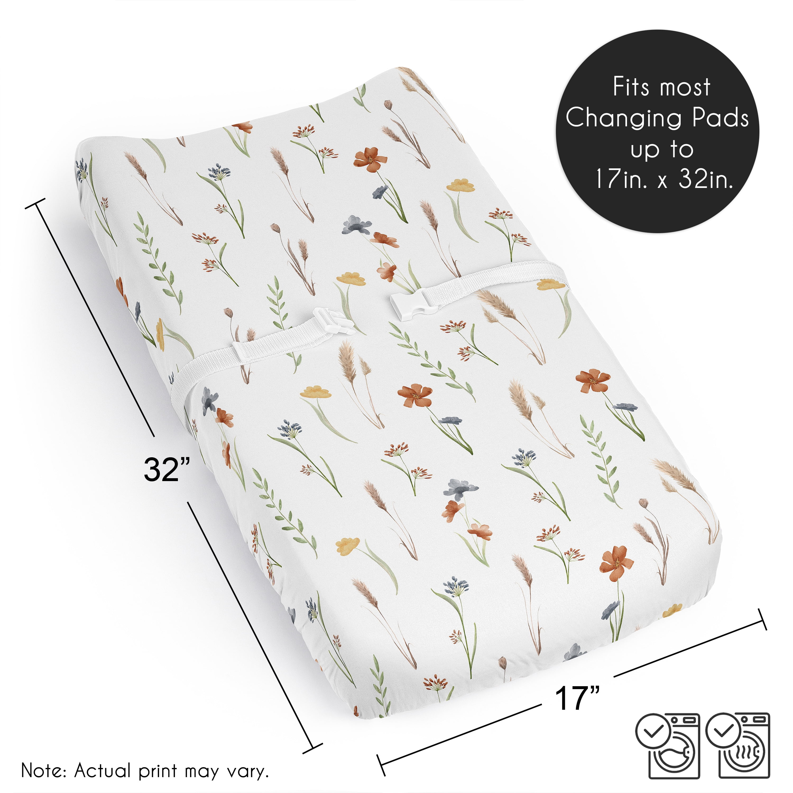 Sweet Jojo Designs Watercolor Floral Garden Sage Green Girl Changing Pad Cover Sheet