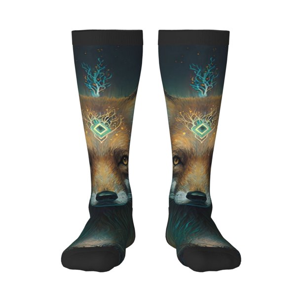 Balery Vintage Pattern Fox Calcetines novedosos Calcetines deportivos Calcetines hasta la rodilla Calcetines de algodón Calcetines originales y geniales