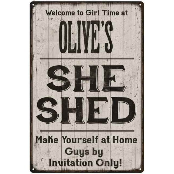 OLIVE'S She Shed Sign Lady Cave Gift 8 x 12 High Gloss Metal 208120082459