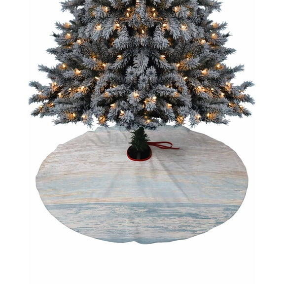 Blue Beige Farmhouse Christmas Tree Skirt 48 Inches Large Christmas Skirt Tree, Vintage Wooden Striped Tree Skirt Christmas Decorations for Fireplace Party Holidays Indoor Outdoor