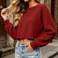 thumbnail image 6 of Women's Ribbed Knit Crop Sweater Crew Neck Long Sleeve Loose Fit Casual Pullover Top, 6 of 6