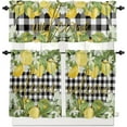 thumbnail image 2 of Summer Lemon Window Curtain Set with Tiers and Valance, 3 Pieces Rod Pocket Valances Leaf Daisy Black Buffalo Check Plaid Window Treatment Semi Sheer Kitchen Bedroom Farmhouse Decor (52" W x 18" L), 2 of 5