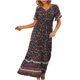 thumbnail image 1 of Vestido hasta el tobillo con estampado de manga corta suelto con cuello en V Vintage bohemio a la moda para mujer Fridja  qw6804, 1 of 9