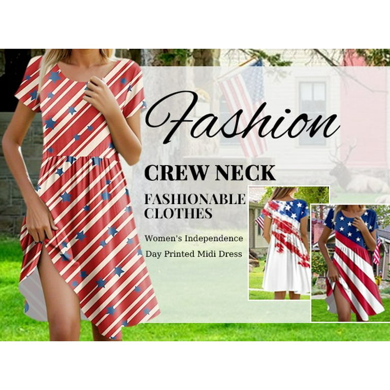 Pinupub Women's American Flag Dress - July 4th Patriotic Short Sleeve Casual Dress (Sizes S-4XL)