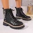 thumbnail image 4 of Willtoo Womens Wedge Platform Boots with Chunky High Platform Heel Lace Up Punk Goth Mid Calf Combat Boots for Autumn Winter, 4 of 5