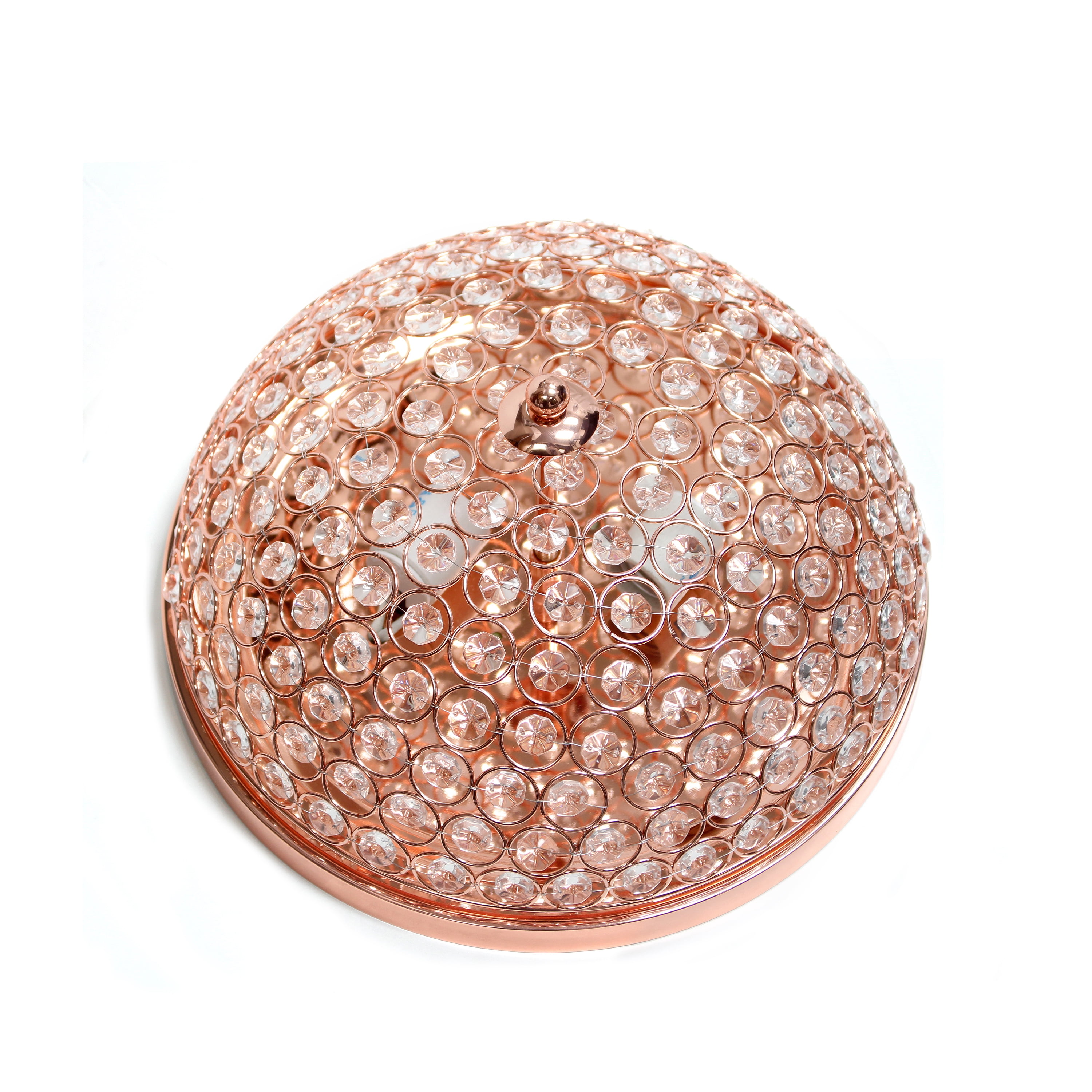 Elegant Designs Elipse Crystal 13" Metal 2 Light Bowl Shaped Ceiling Flush Mount Fixture, Rose Gold