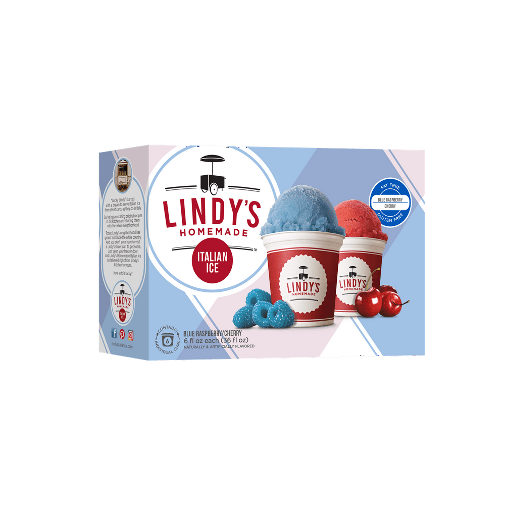 Lindy's Homemade Blue Raspberry/Cherry Combo Italian Ice 66 fl. Oz. Cups