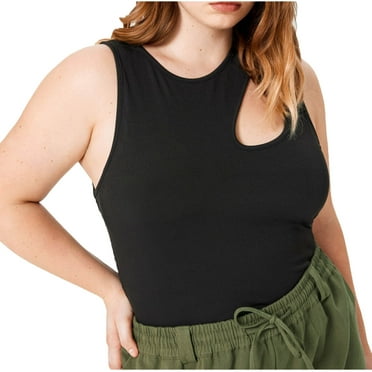 ATOYSOY Women's Workout Solid Color Blouses Summer Slim Basic Crop Basic Tank Tops Round Neck Cutout Tees Clearance Fashion Casual Shirts Sleeveless Pullovers Black XXXL