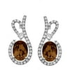 Platinum-Plated Sterling Silver Floral Lace-Cut Smokey Topaz Pave CZ Earrings