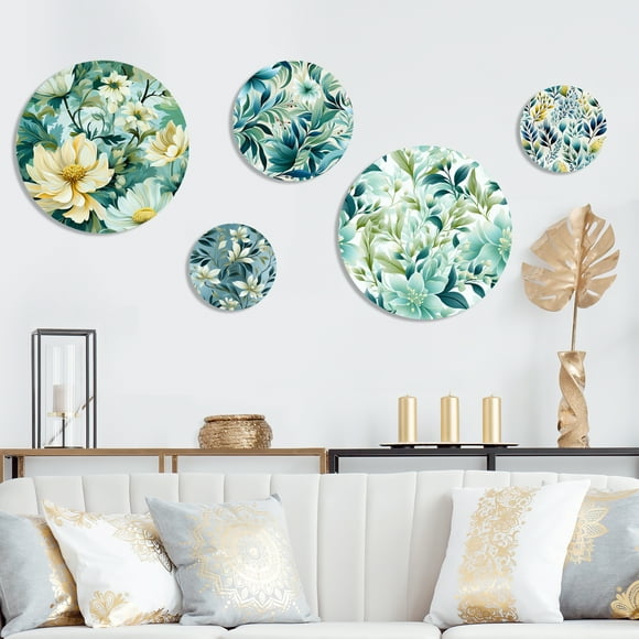 Designart "Impressionist Verdure" Cottage Metal Wall Art Set Of 5 - Green Metal Art Print Set for Room