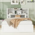 thumbnail image 3 of Bellemave Full Size Platform Bed with Bookcase Headboard, Pull-out Shelves and Charging Ports Storage Bed with Trundle and Drawers Wooden Storage Bed Frame for Teens, Adults (White), 3 of 12