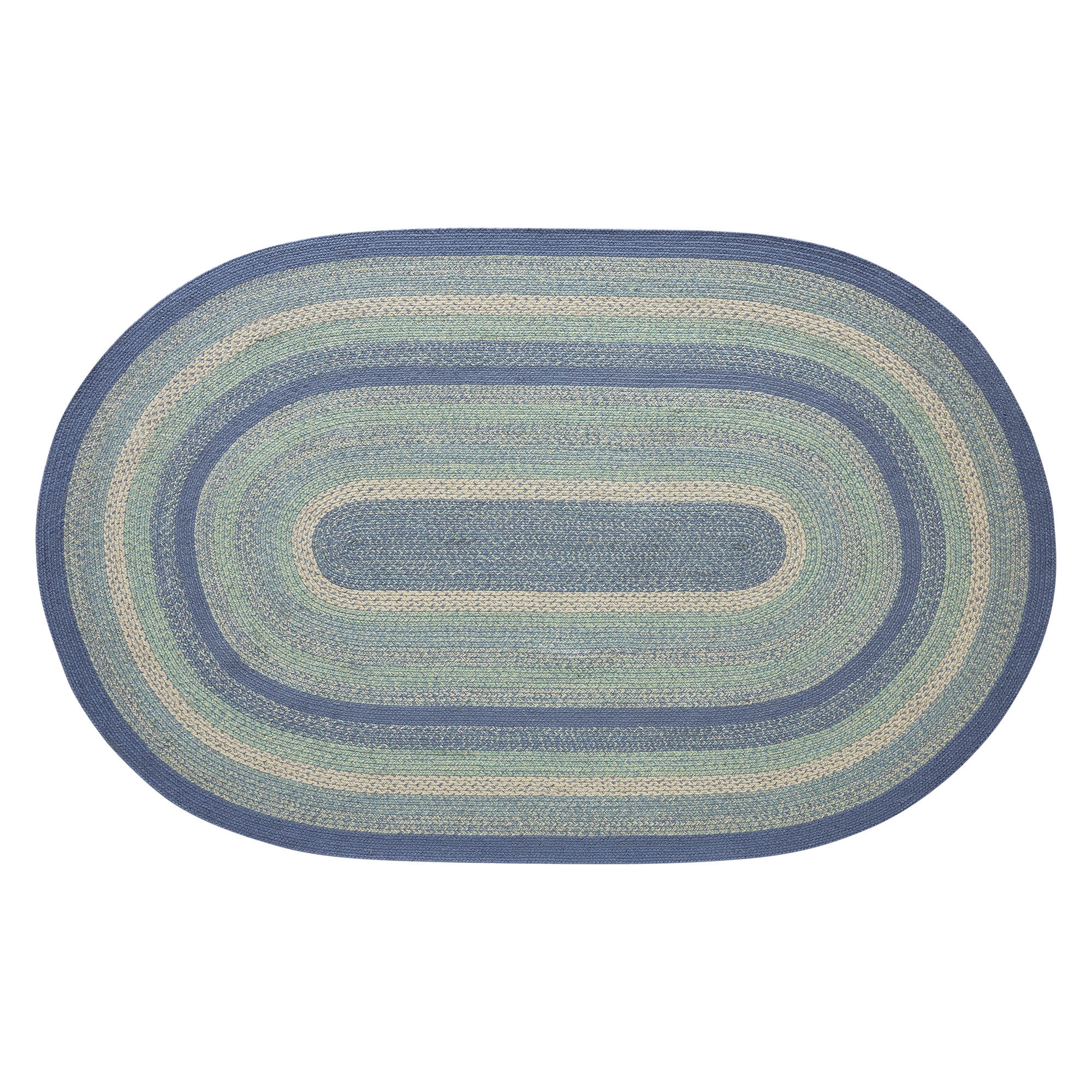 VHC Brands Jolie Farmhouse 60"x96" Area Rug Blue Textured Jute Striped Pad Oval Floor Decor