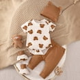 thumbnail image 2 of NZRVAWS Newborn Baby Girl Outfit Set Short Sleeve Bear Print Romper Top with Pants Set and Hat 0-1 Months Baby Girl Clothes, 2 of 10