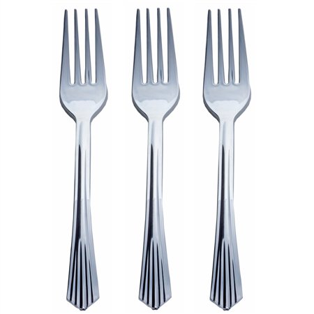 25pcs Polished Silver Chambury Plastic Disposable Fork Dinnerware 2PK