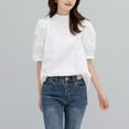 thumbnail image 5 of Uaswgudfs Women's Puff Sleeve High Collar Blouse: Relaxed Fit Breathable Top with Elegant Spring/Summer Design & Soft Fabric White M, 5 of 8