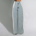 thumbnail image 2 of Wangmeiwg Women’s Jeans With Patchwork Stripes High Waist Loose Denim Color Block Jean Straight Wide Leg Pants Womens Pants Casual with Pockets, 2 of 5