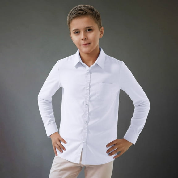 Huanglei Child Boys Girls Shirt Solid Long Sleeve Toddler Kids Gentleman Lapel Button Tops